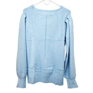 Light Blue Knitted Pullover Sweater Womens Size 2XL Ribbed Pattern Puff Sleeves